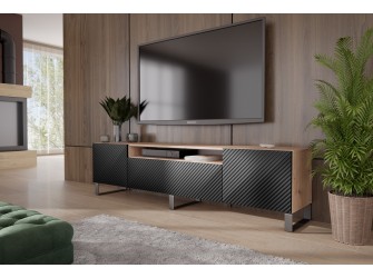 Szafka RTV Neo Dąb Artisan/Czarny/Bialy Mat Frezowana stojąca