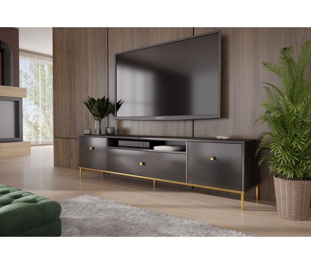 Szafka RTV Mell Czarny mat/Złoto
