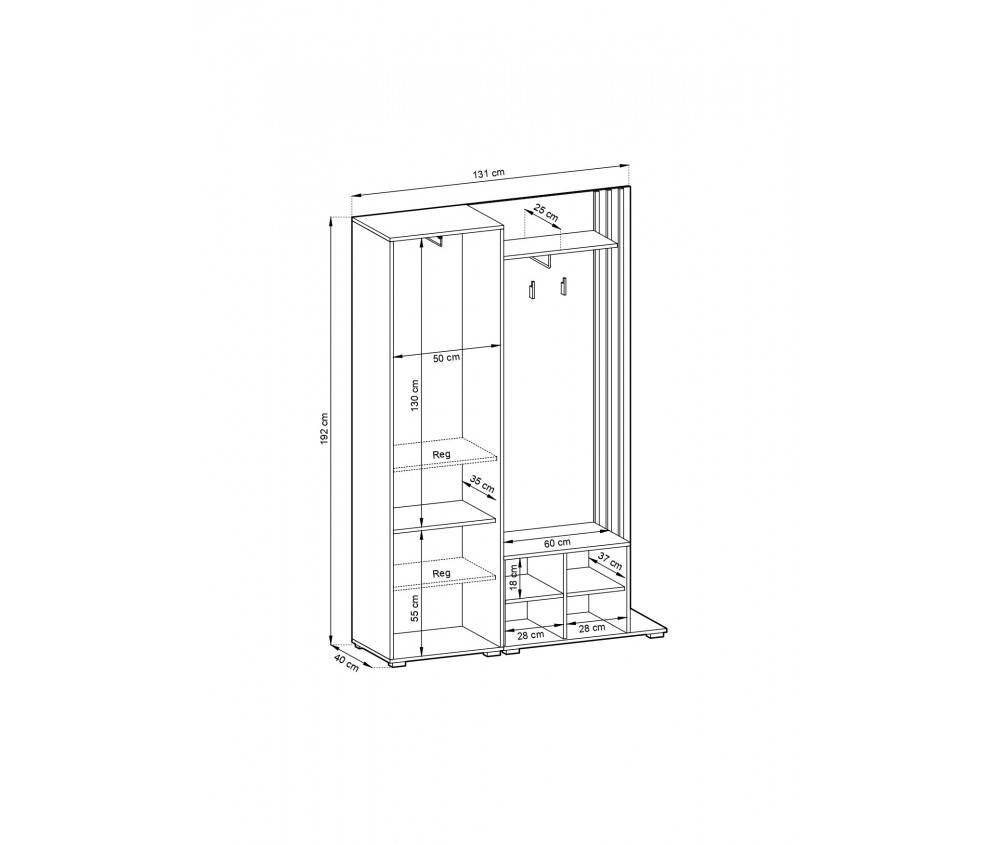 Garderoba Telo biały+dąb artisan