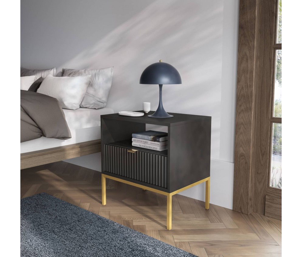 Stolik Nocny Viva Czarny Mat/Złoty stelaż