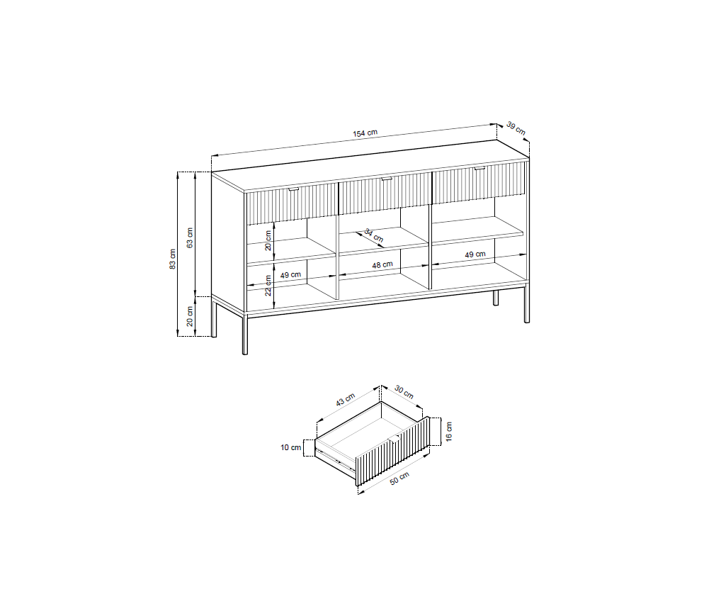 Komoda Viva 154 Szary Mat/Złoty stelaż