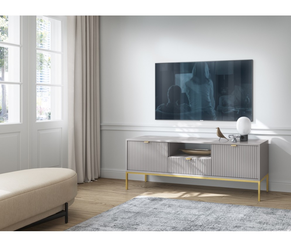 Stolik RTV Viva 154 Szary Mat/Złoty stelaż