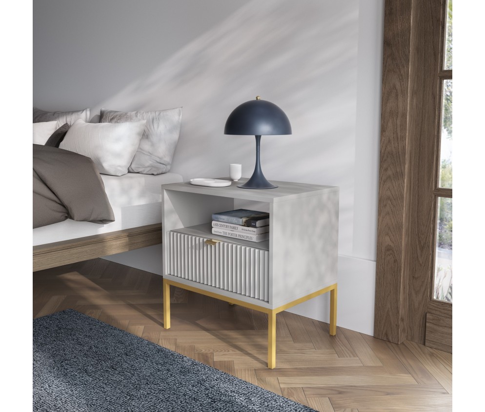 Stolik Nocny Viva Szary Mat/Złoty stelaż