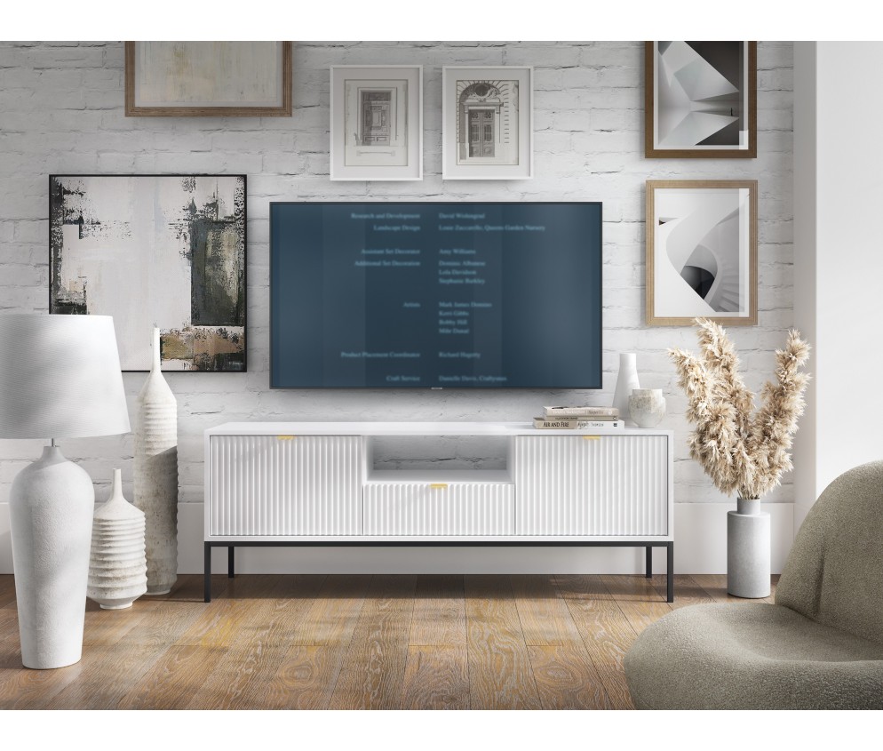 Stolik RTV Viva 154 Biały Mat/Czarny stelaż