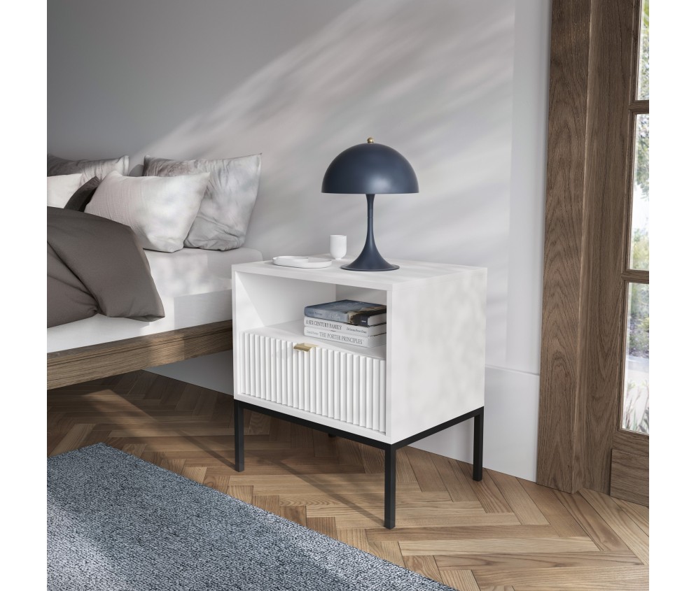 Stolik Nocny Viva Biały Mat/Czarny stelaż