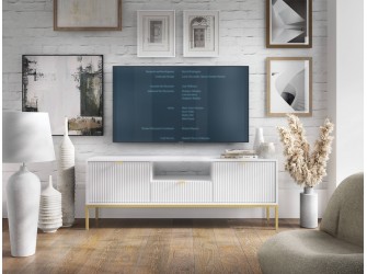 Stolik RTV Viva 154 Biały Mat/Złoty stelaż