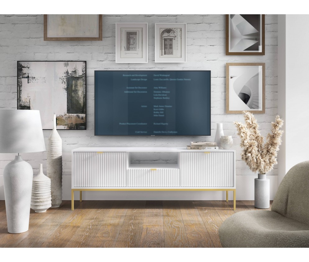 Stolik RTV Viva 154 Biały Mat/Złoty stelaż