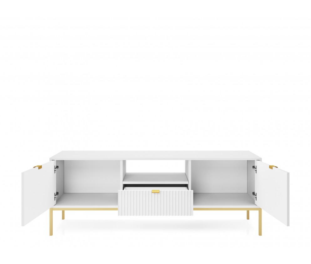 Stolik RTV Viva 154 Biały Mat/Złoty stelaż