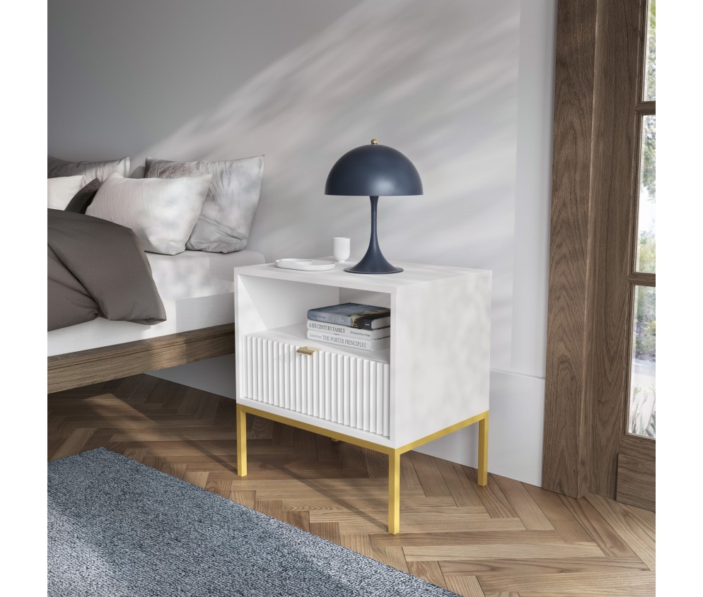 Stolik Nocny Viva Biały Mat/Złoty stelaż