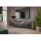 Szafka RTV Neo Dąb Artisan/Czarny/Biały Frezowana stojąca noga gwiazda