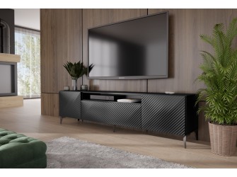 Szafka RTV Cleo Czarny/Biały Mat Frezowana Stojąca noga gwiazda