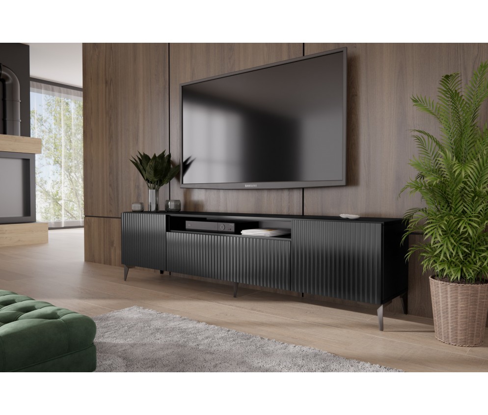 Szafka RTV Molly Czarny Frezowana Stojąca noga gwiazda