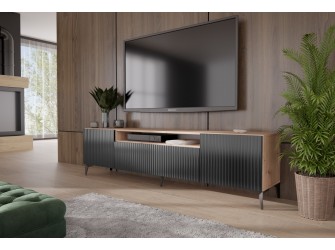 Szafka RTV Remo Dąb Artisan/Czarny Mat Frezowana stojąca noga gwiazda