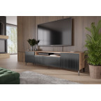 Szafka RTV Remo Dąb Artisan/Czarny Mat Frezowana stojąca noga gwiazda