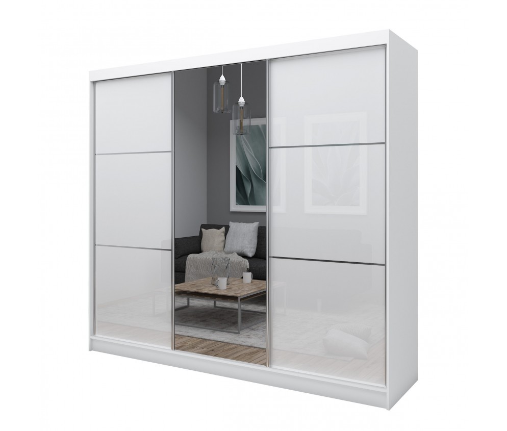 Szafa przesuwna Derino 240 Biała Połysk + Lustro