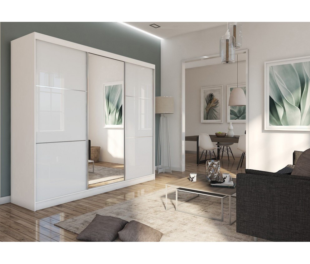 Szafa przesuwna Derino 240 Biała Połysk + Lustro