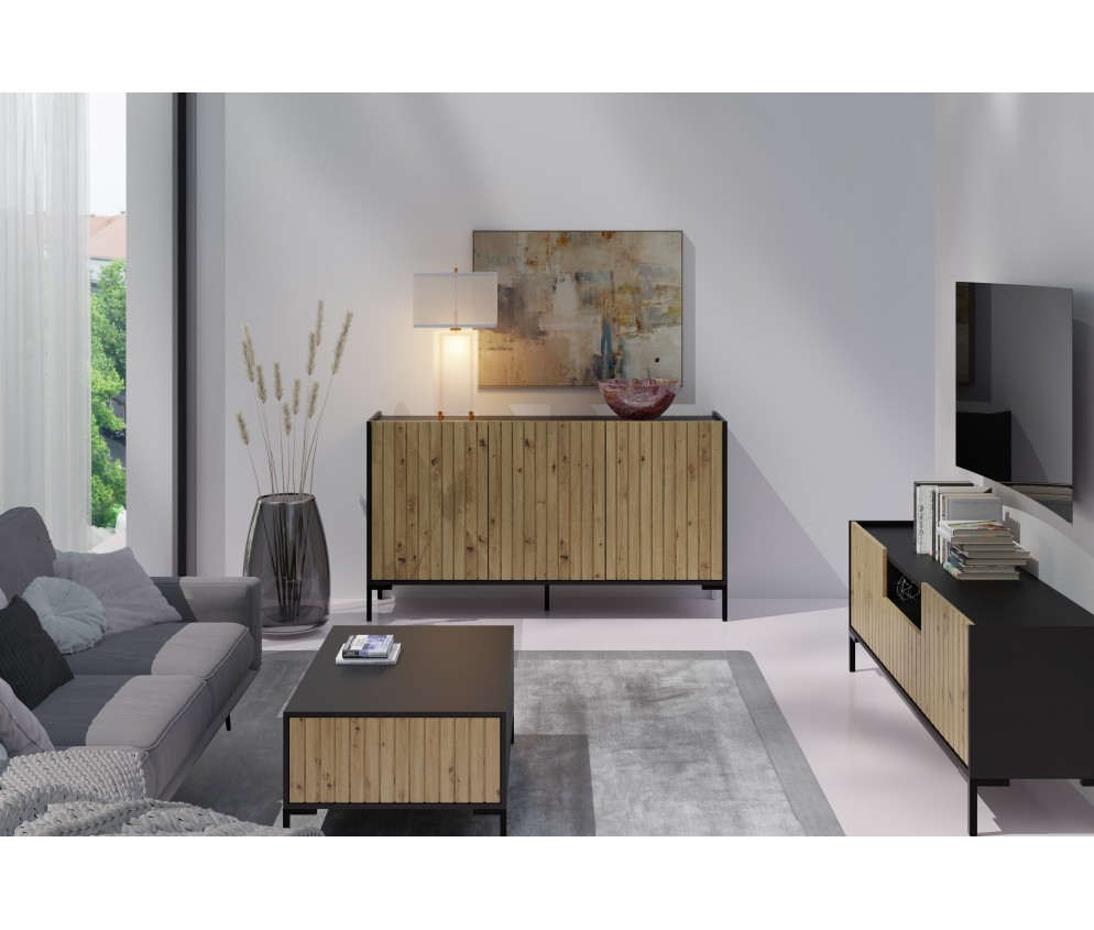 Komoda Alabama 3D 150 CZARNY/DĄB ARISTAN