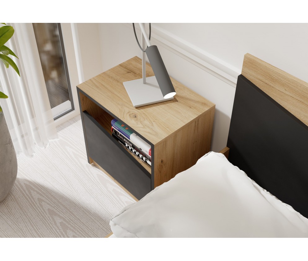 Stolik nocny Amber 50 LEWY dąb odwieczny/czarny