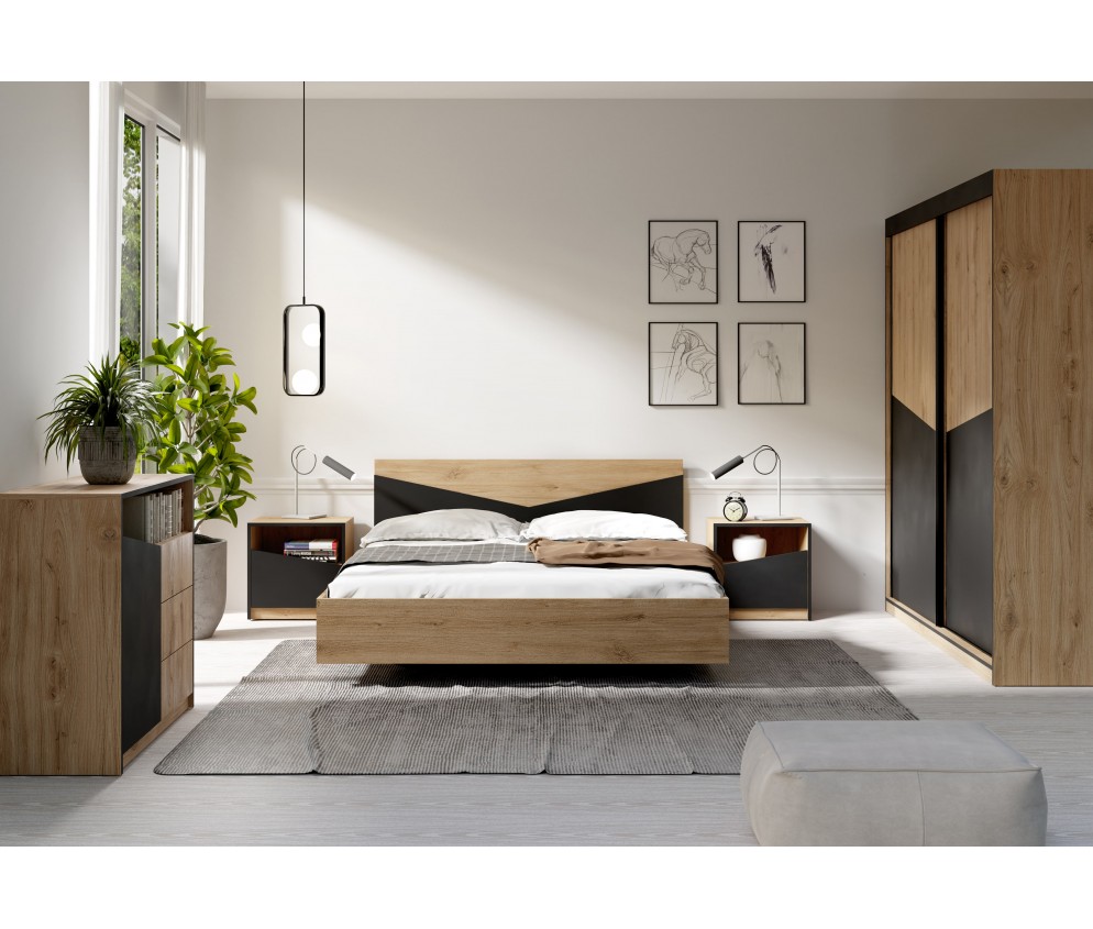 Stolik nocny Amber 50 PRAWY dąb odwieczny/czarny