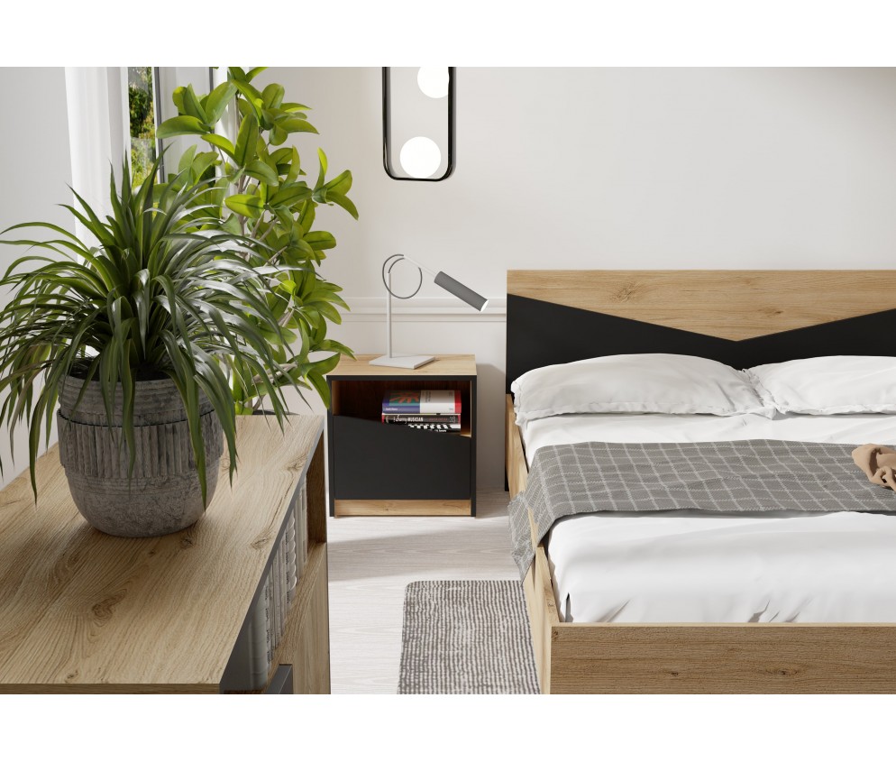 Stolik nocny Amber 50 PRAWY dąb odwieczny/czarny