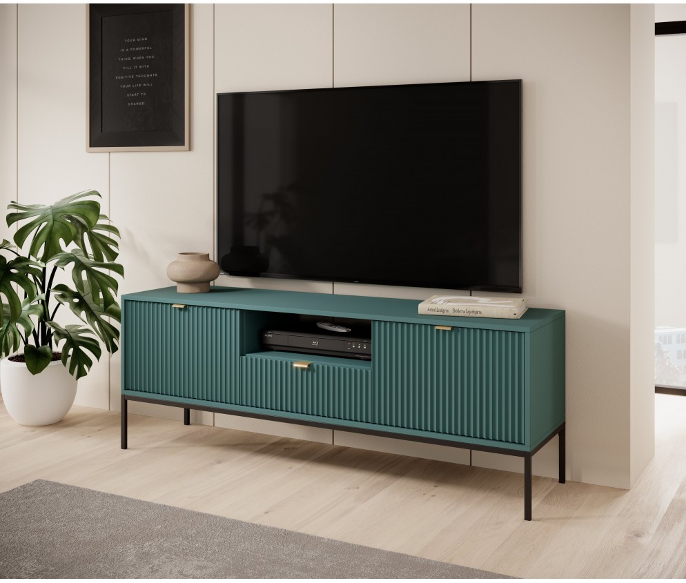 Szafka RTV Viva 154 Labrador Green/czarny stelaż/złoty uchwyt