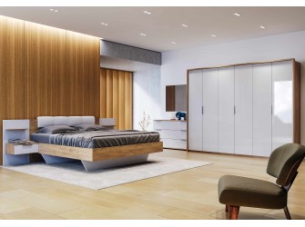 ZESTAW sypialniany Amanda, szafa 6D, łóżko 160x200, szafki nocne, komoda 3SZ, lustro