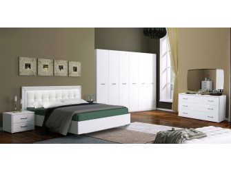 Zestaw sypialniany Betina 6D szafa, łóżko 160x200, komoda 3SZ, 2szt. stolik nocny, lustro.