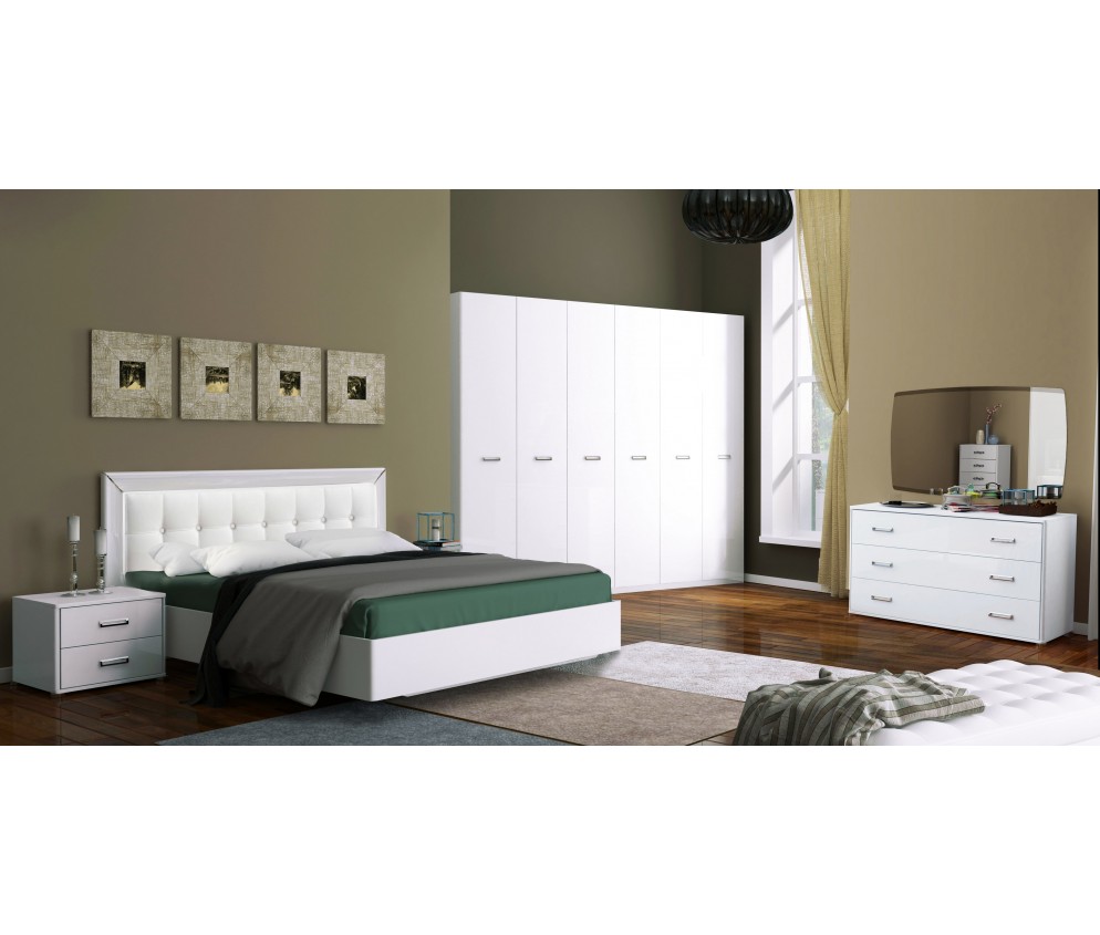 Zestaw sypialniany Betina 6D szafa, łóżko 160x200, komoda 3SZ, 2szt. stolik nocny, lustro.