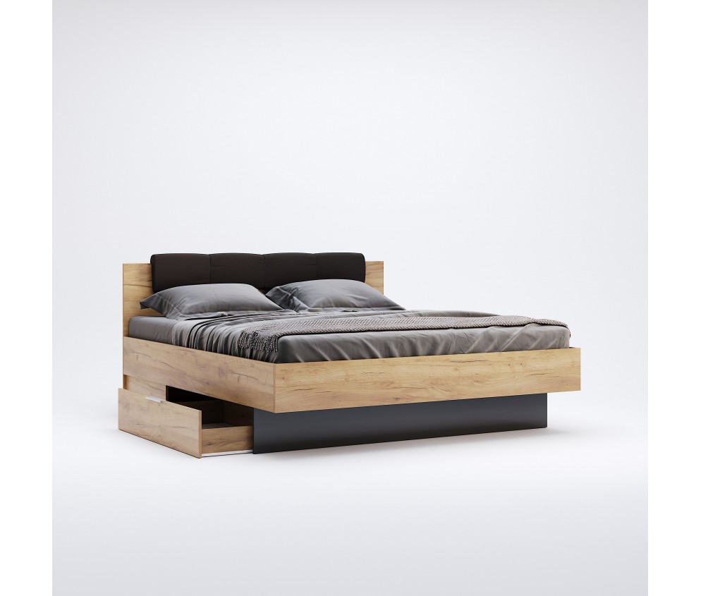 Łóżko Laura z miękkim zagłówkiem i szufladami 180