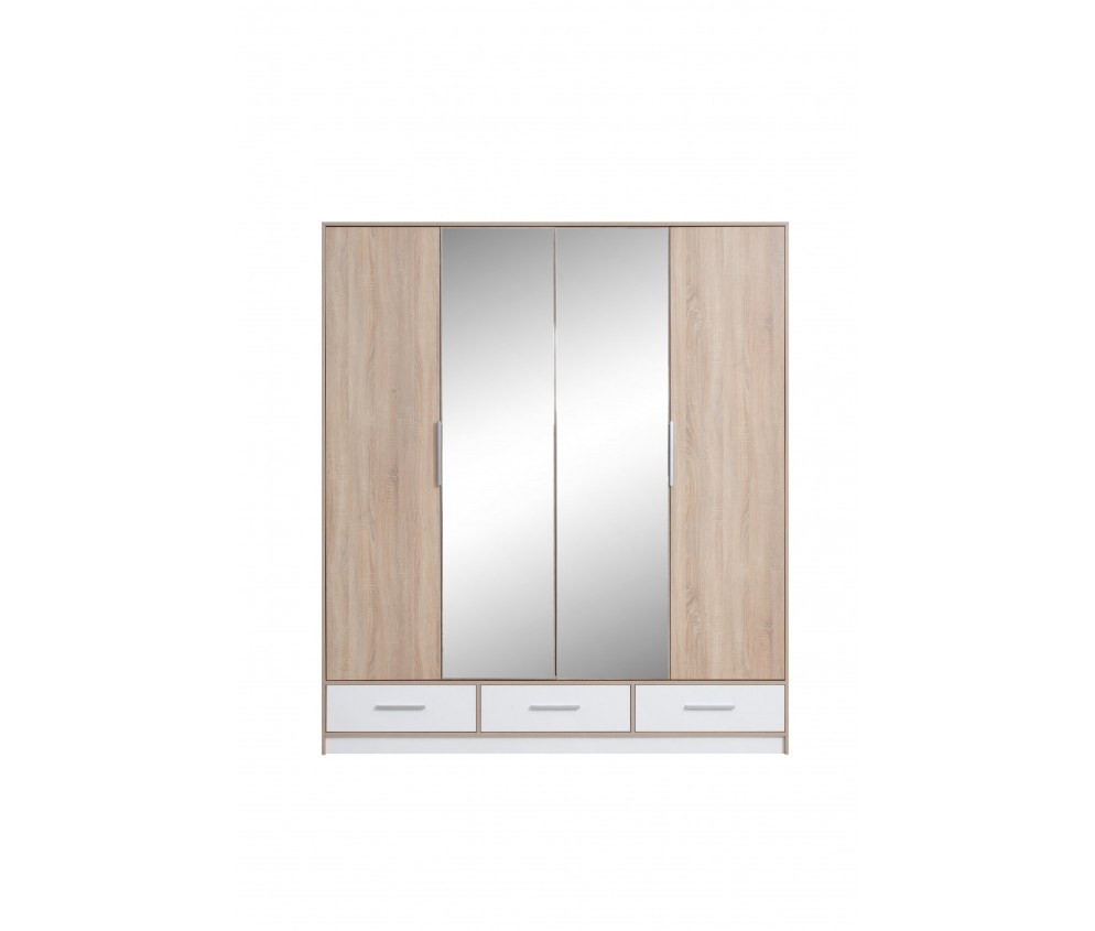 Szafa Morgana 204 4D3SZ Dąb Sonoma/Biały Lux z lustrem