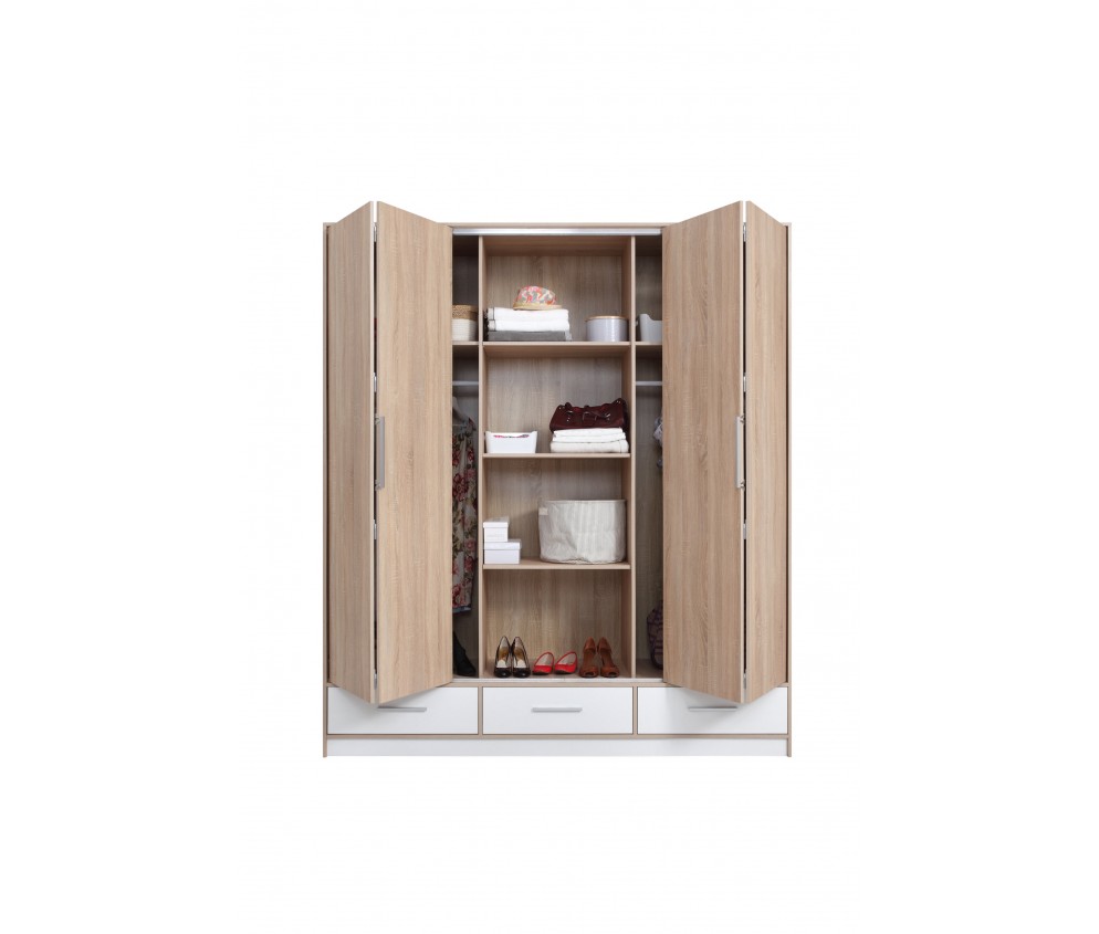 Szafa Morgana 204 4D3SZ Dąb Sonoma/Biały Lux z lustrem