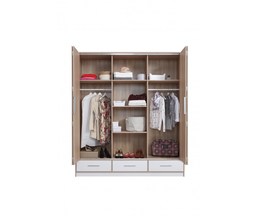 Szafa Morgana 204 4D3SZ Dąb Sonoma/Biały Lux z lustrem