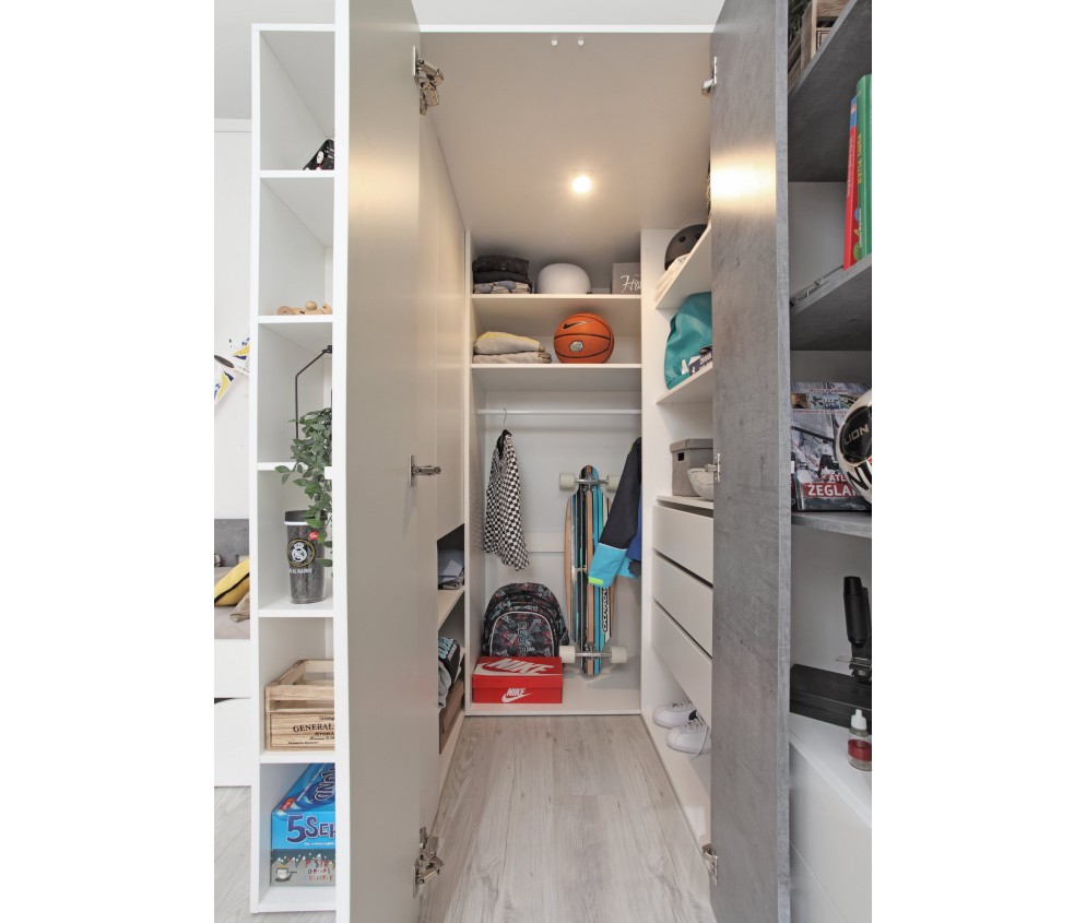 Szafa Sam 135 PRAWA/LEWA Biały Lux/Beton