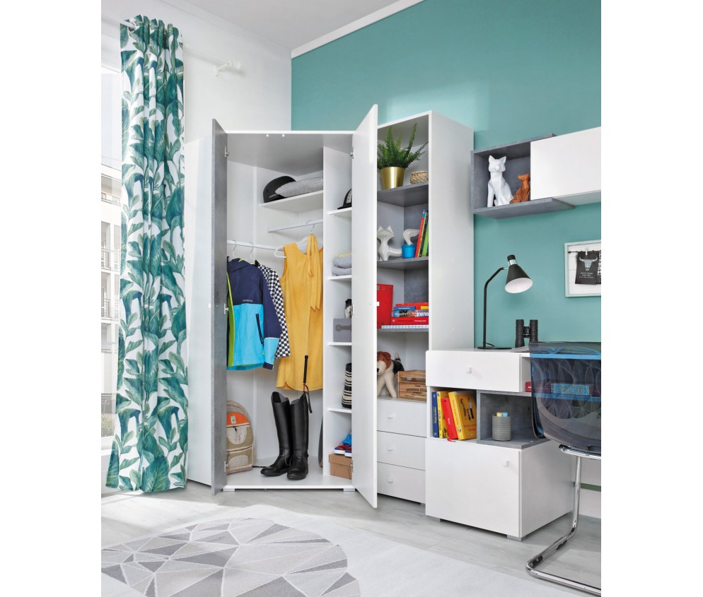 Szafa Sam 90 PRAWA/LEWA Biały Lux/Beton narożna