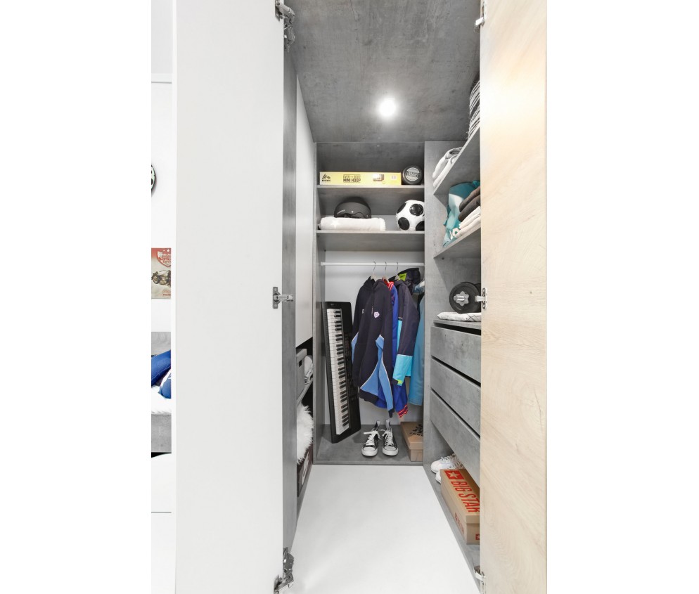 Szafa Sam 135 PRAWA/LEWA Biały Lux/Beton/Dąb