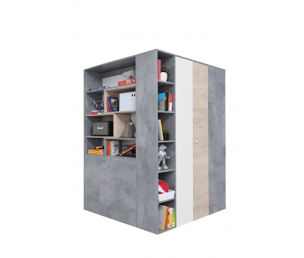 Szafa Sam 135 PRAWA/LEWA Biały Lux/Beton/Dąb