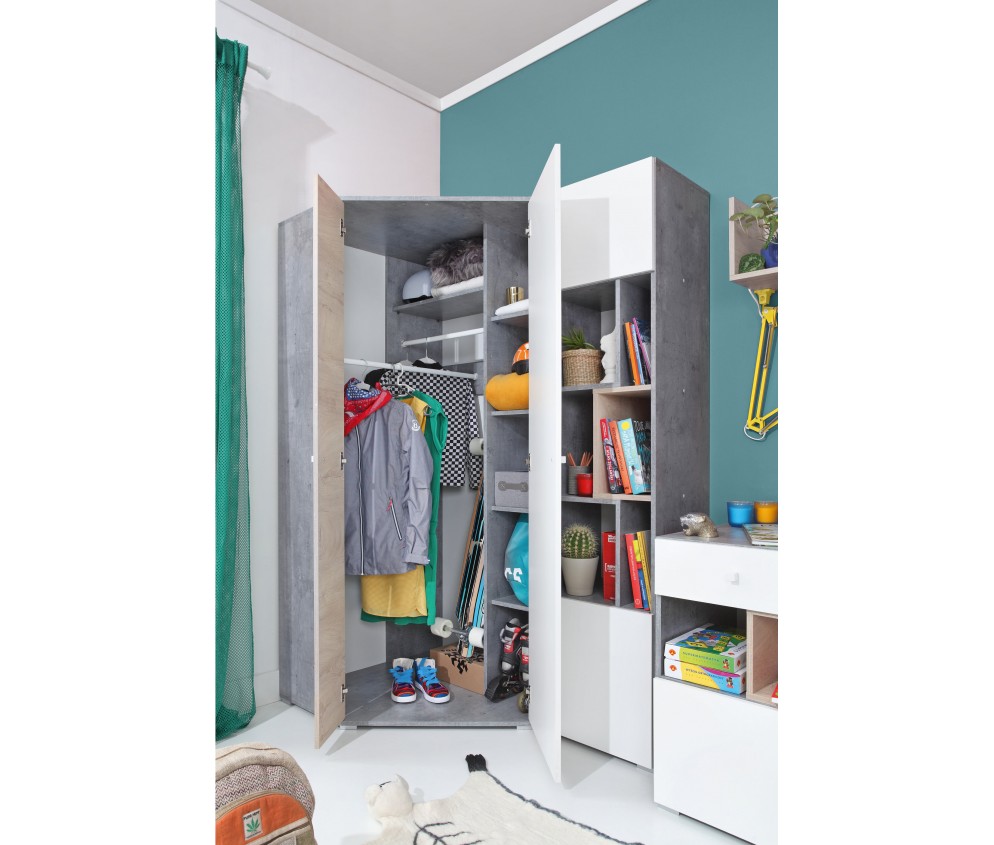 Szafa Sam 90 PRAWA/LEWA Biały Lux/Beton/Dąb narożna