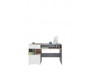 Biurko Sam 125 Biały Lux/Beton/Dąb