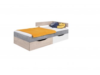 Łóżko Sam 90 PRAWE/LEWE Biały Lux/Beton/Dąb