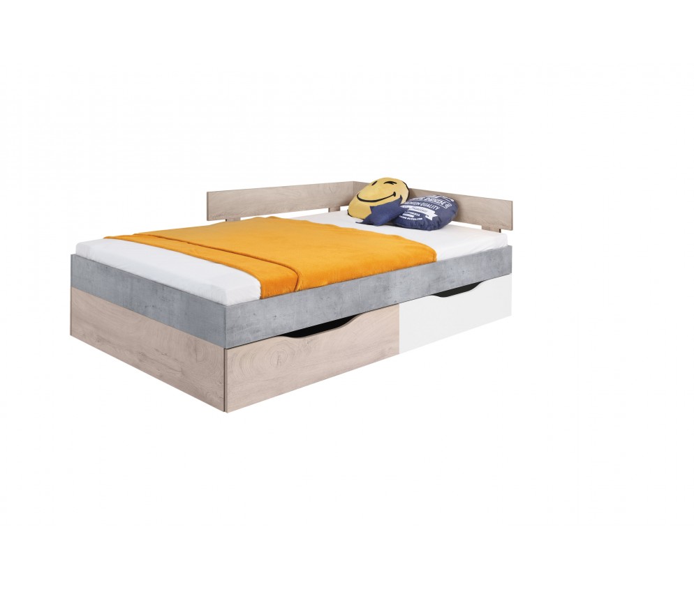 Łóżko Sam 120 PRAWE/LEWE Biały Lux/Beton/Dąb