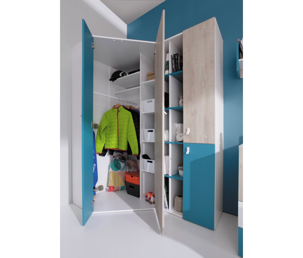 Szafa Plan 90 PRAWA/LEWA Biały Lux/Dąb/Morski narożna