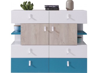 Komoda Plan 110 8D Biały Lux/Dąb/Morski