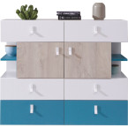 Komoda Plan 110 8D Biały Lux/Dąb/Morski