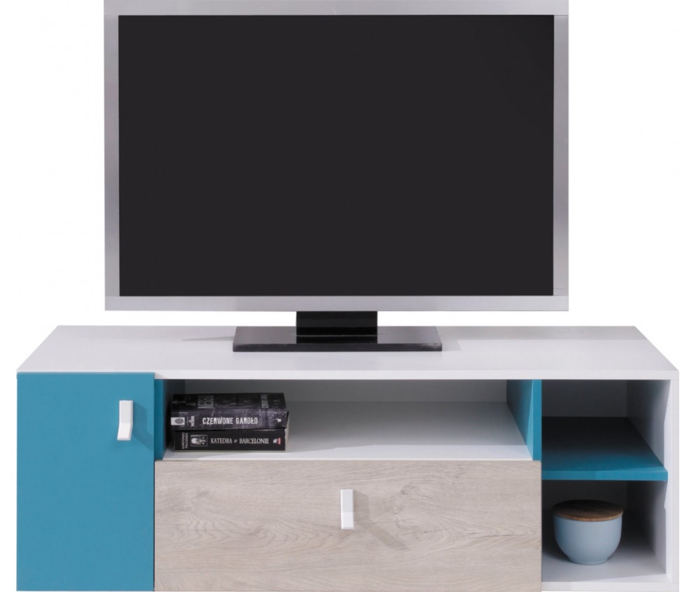 Szafka RTV Plan 120 Biały Lux/Dąb/Morski