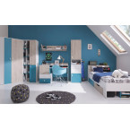 Łóżko Plan 90 Biały Lux/Dąb/Morski z wysuwaną półką LEWE/PRAWE