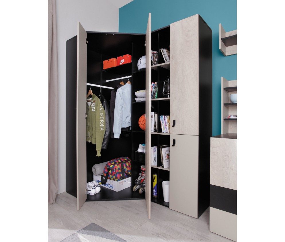 Szafa Plan 90 PRAWA/LEWA Biały Czarny/Dąb/Beż