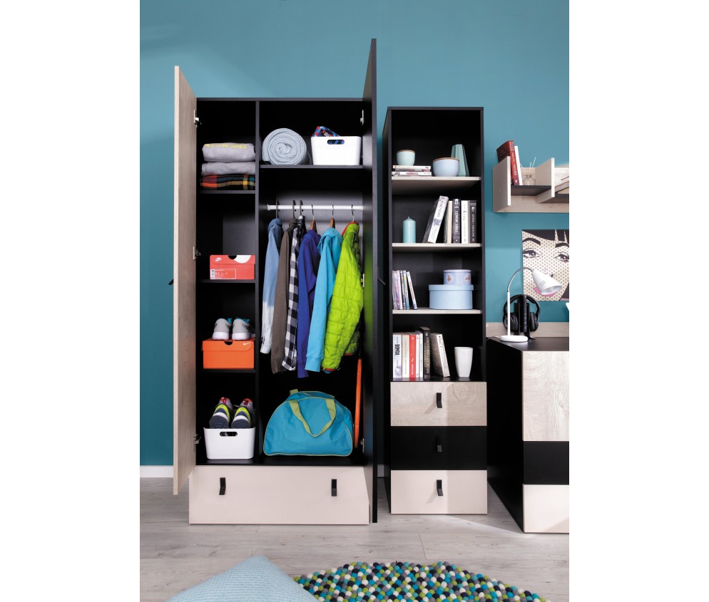 Szafa Plan 80 2D1SZ Czarny/Dąb/Beż