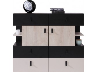 Komoda Plan 110 8D Czarny/Dąb/Beż