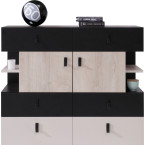 Komoda Plan 110 8D Czarny/Dąb/Beż