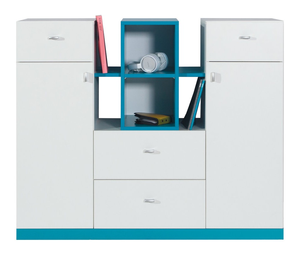 Komoda Kamaro 120 2D4SZ Biały Lux/ Turkus